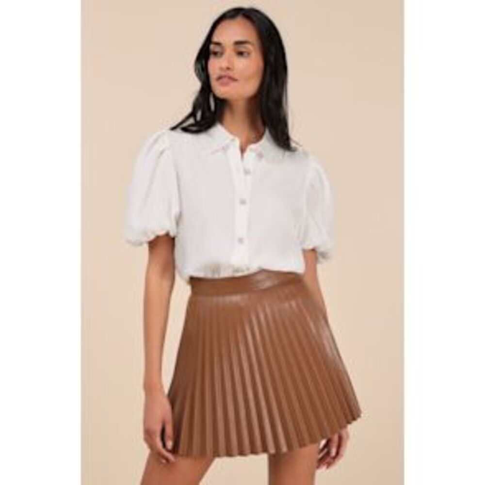Lulu's White Blouse and Brown Pleated Skirt